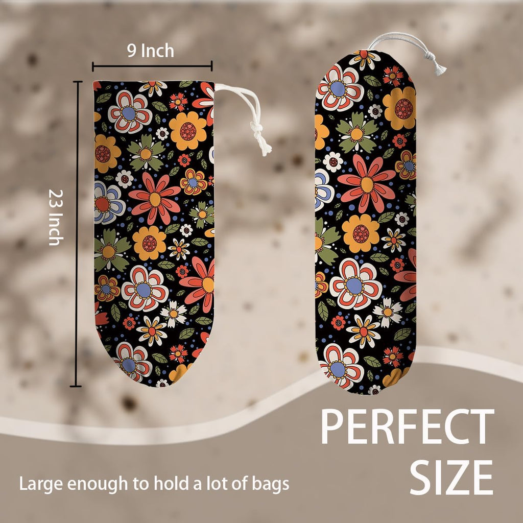 Flower Plastic Bag Holder, Wall Mount Grocery Bags Organizer, Washable Car Trash Bags, Kitchen Housewarming Gifts for Women Family Friends Grandma Mom, Kitchen Pattern Garbage Bag 59