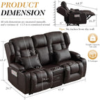 Loveseat Recliner Sofa,RV Wall Hugger Recliners with Flip-up Console,Reclining Loveseat Sofa Recliner with Cup Holders/Lumbar Pillows for Small Spaces,RV Furniture (PU Brown, 68" 2-Seater)