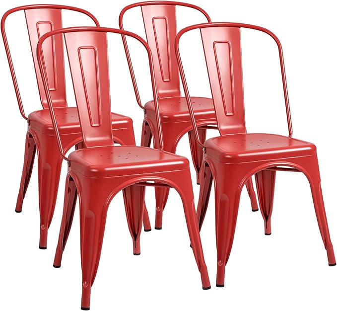 Furmax Metal Dining Chair Indoor Outdoor Use Stackable Classic Trattoria Chai...