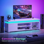 Rolanstar TV Stand with LED Lights & Power Outlet, Modern Entertainment Center for 32/43/50/55/65 Inchs TVs, Table, Universal Gaming Media Stand Storage Cabinet and Large Storage, White