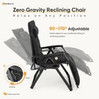 NEWBULIG Zero Gravity Chair, Folding Patio Recliner with Removable Cushion & Cup Holder Trays, Portable Lounge Chair for Beach & Camping, Classic Black