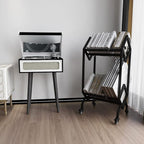 VEDECASA Bookshelf Book Rack Industrial Metal Bookcase 2 Tier Holder with Wheels Modern Stylish Design Magazines Files Album Recipe Book Storage Organizer for Sofa End Bed Beside