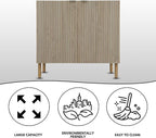 Sango Merk 2-Door Cabinet, Modern Brown Storage Cabinet with Vertical Groove Doors, Adjustable Shelf, Cylindrical Wood Legs, Discreet Metal Finger Pulls, Stylish Furniture for Living or Dining Room