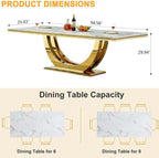 94 Inch White Marble Dining Table for 6-10 People, Modern Extra Long Rectangular Kitchen Table w/Faux Marble Top & Gorgeous Mirrored Stainless Steel Base, Large Rectangular Gold Dining Room Table