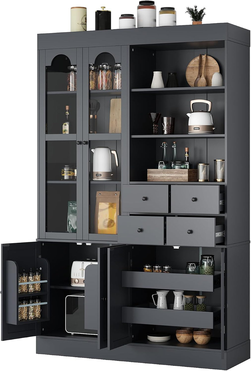 Tall Farmhouse Kitchen Pantry Storage Cabinet，47.2x15.7x75inch Freestanding B...