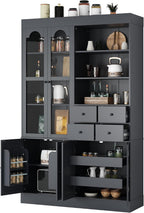 Tall Farmhouse Kitchen Pantry Storage Cabinet，47.2x15.7x75inch Freestanding Buffet with Hutch,Kitchen Pantry Cabinet with 4 Drawers,Door Shelves and Pull-out Trays for Dining room,Living Room,Gray