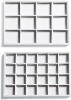 Frebeauty Stackable Velvet Jewelry Organizer Trays for Drawers Inserts Jewelry Storage Tray Display Case, Stud Earrings Bracelets Necklace Rings Accessories Trays for Women(Set of 2)(White)