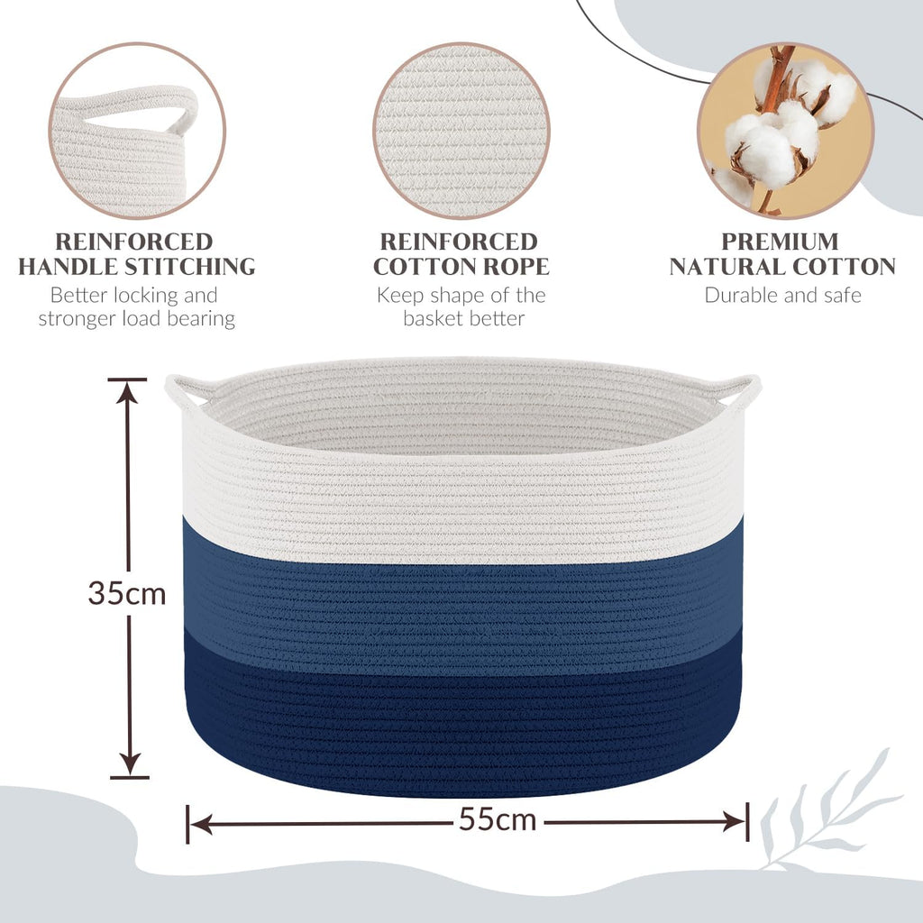 Maliton Woven Rope Blanket Basket Living Room, Storage Basket for Toy, 90L | 22x22x14 cotton rope basket. Holds blankets, toys & towels & laundry. For bedroom, nursery, bath & playroom. Soft & durable.