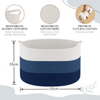Maliton Woven Rope Blanket Basket Living Room, Storage Basket for Toy, 90L | 22x22x14 cotton rope basket. Holds blankets, toys & towels & laundry. For bedroom, nursery, bath & playroom. Soft & durable.