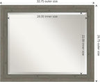 Amanti Art Grey Wall Mirror 27x33 Fencepost Grey Narrow Rectangle Bathroom Mirror for Wall Decor Living Room, Large Country Rustic Wood Frame, Hangs Horizonally and Vertically, Bathroom Decor,