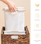 Handwoven Large Laundry Hamper with Lid and 2 Removable Liner Bags, Heightened Feet Natural Hyacinth Clothes Hamper,Wicker Laundry Basket for Clothes and Towels