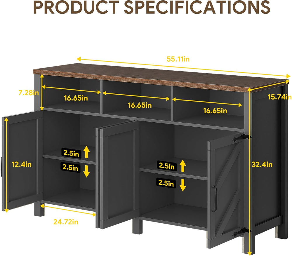 knoworld 55'' Farmhouse Buffet Sideboard with Storage, 4 Doors & ...