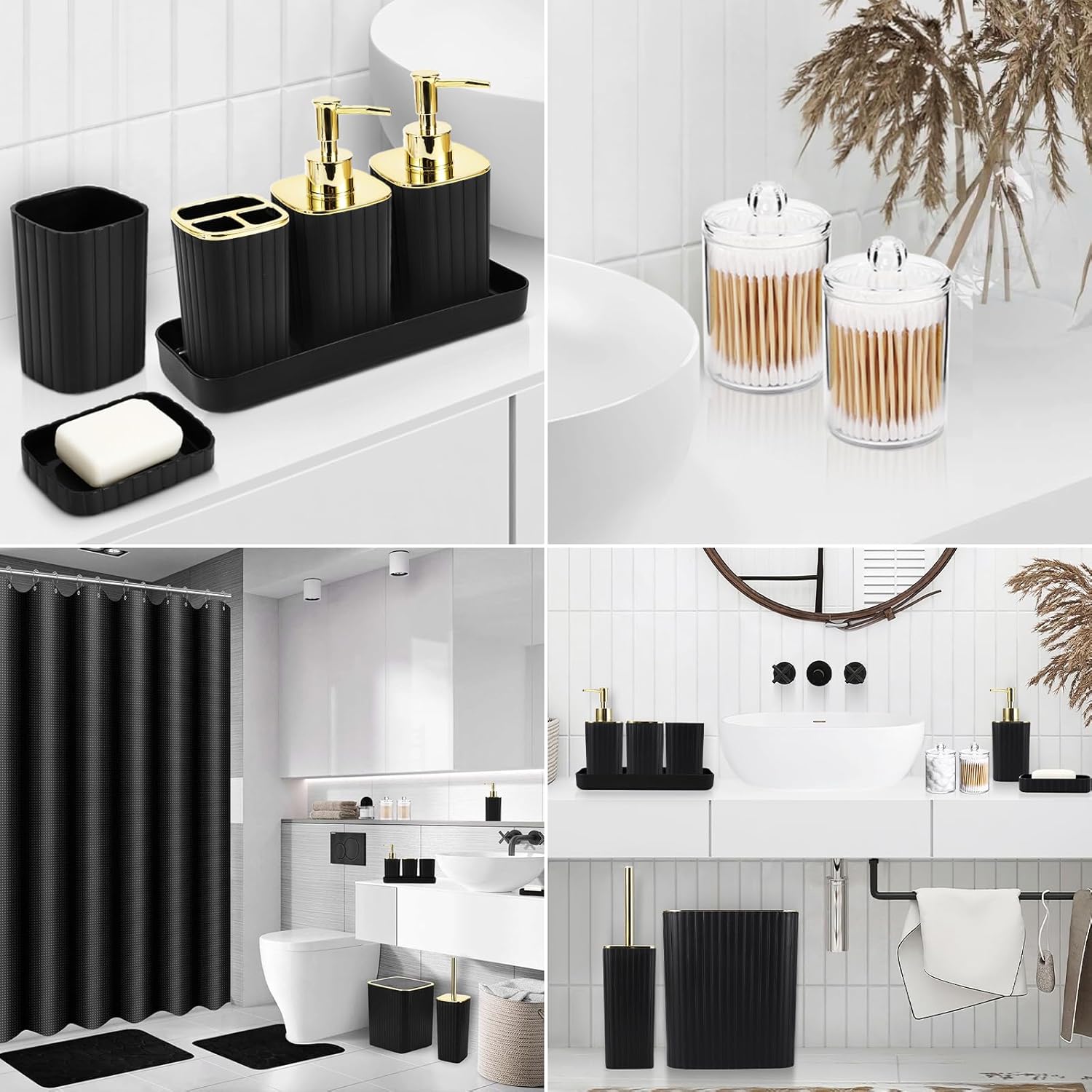 26PC Bathroom Accessories Set - Gorgeous Black Bathroom Set, Bathroom Accessory Set, Black Shower Curtain Set with Bathtub Mats for Shower Tub