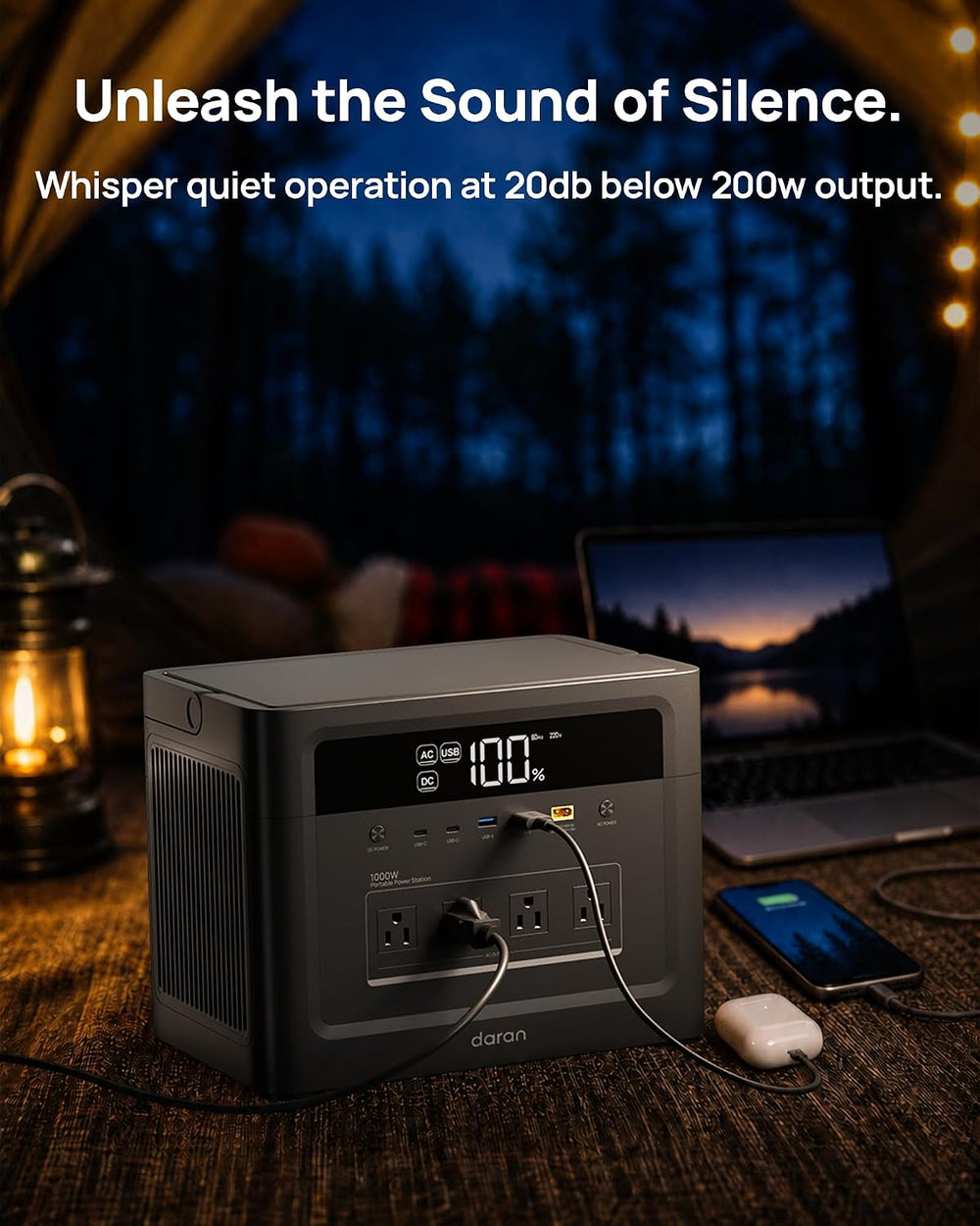 Portable Power Station 2000W Surge, Solar Generator 1000W, 960Wh