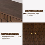 HOMPUS 3 Pieces Sideboard Buffet Cabinet, 32" Accent Cabinet with Doors & Shelves, Storage Cabinet with Honeycomb Pattern Doors, Modern Console Table for Kitchen, Living Room, Easy Assemble,Walnut