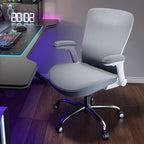 Ergonomic Office Chair-Computer PU Leather X-Shaped Desk Chair-Gaming Chair with Adjustable Flip-up Armrests Lumbar Support Mesh Executive Chair for Long Hours Office (White-Grey)