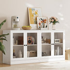 TUSY 71" TV Stand Storage Set - 2 Tall Bookcases & 2 Side Cabinets, Media Console with Glass & Wood Doors, Entertainment Center with Drawers, Tall Media Console for Living Room (White, ADDA)