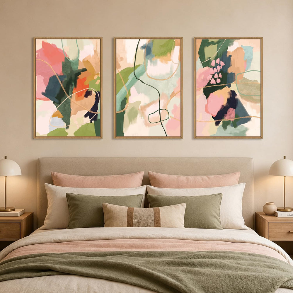 DRACIT Colorful Abstract Framed Canvas Wall Art Set,Modern Multicolor Pastel ...