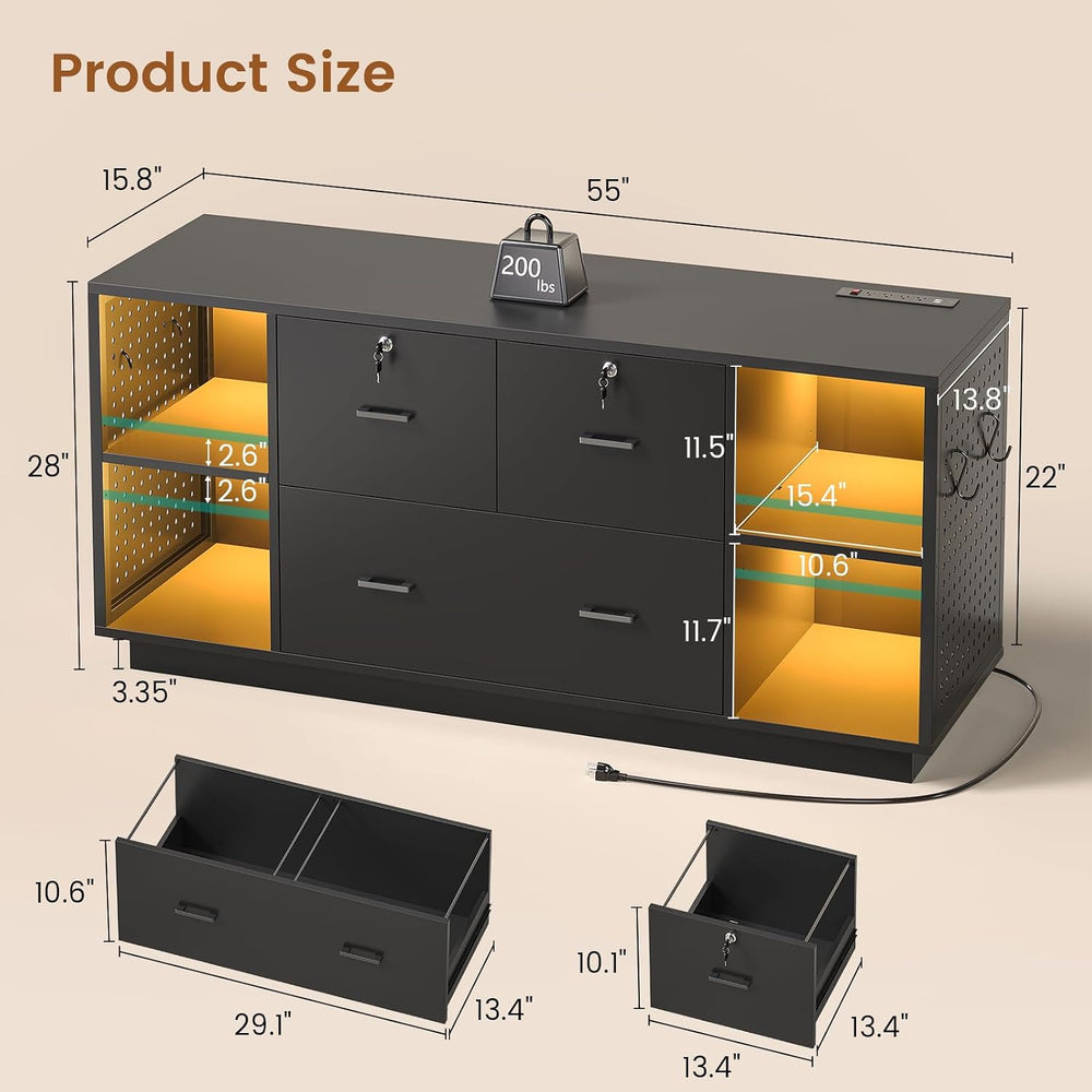 SEDETA 55" File Cabinet with Lock, Large 3 Drawers Filing Cabinets for H...
