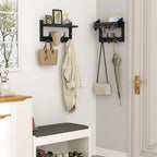 Evermagin 29" Coat Rack Wall Mount with Shelf, 4 in 1 Coat and Key Hanger with 11 Metal Hooks, Entryway Wall Mounted Shelf with Mail Holder for Living Room, Bedroom, Black