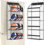 AOODA Clear Over the Door Hat Racks for Baseball Caps, Hold 48 Caps Hat Storage Organizer for Closet Wall, Deep Pockets Hanging Snapback Holder Shelves with 3 Hooks, Black