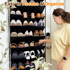 UVIAHOMI 20-30 Pairs Over the Door Shoe Organizer, Clear Pockets Hanging Shoe Storage for Closet, 10-Tier Door Shoes Rack, Handing Shoes Holder Fit All the Family's Sneakers, Boots, Heels, Black