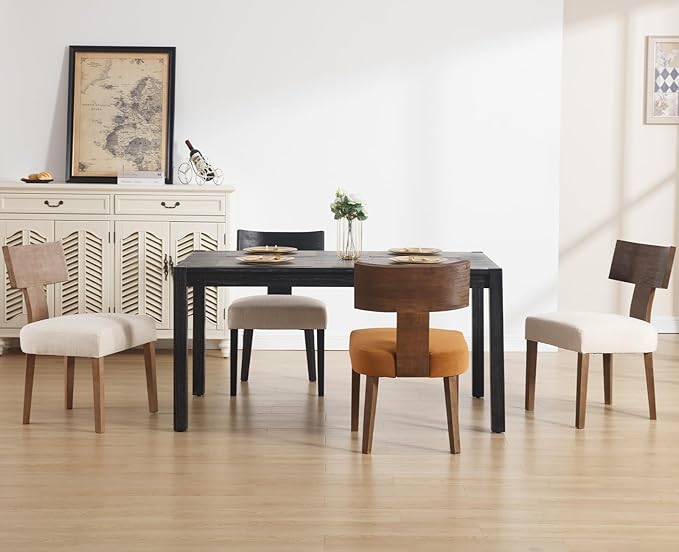 chairus Farmhouse Dining Chairs Set of 2, Upholstered Accent Chairs with Dark Brown T-Shape Wood Back Armless Kitchen Chairs with Soft Pad, Velvet Brown
