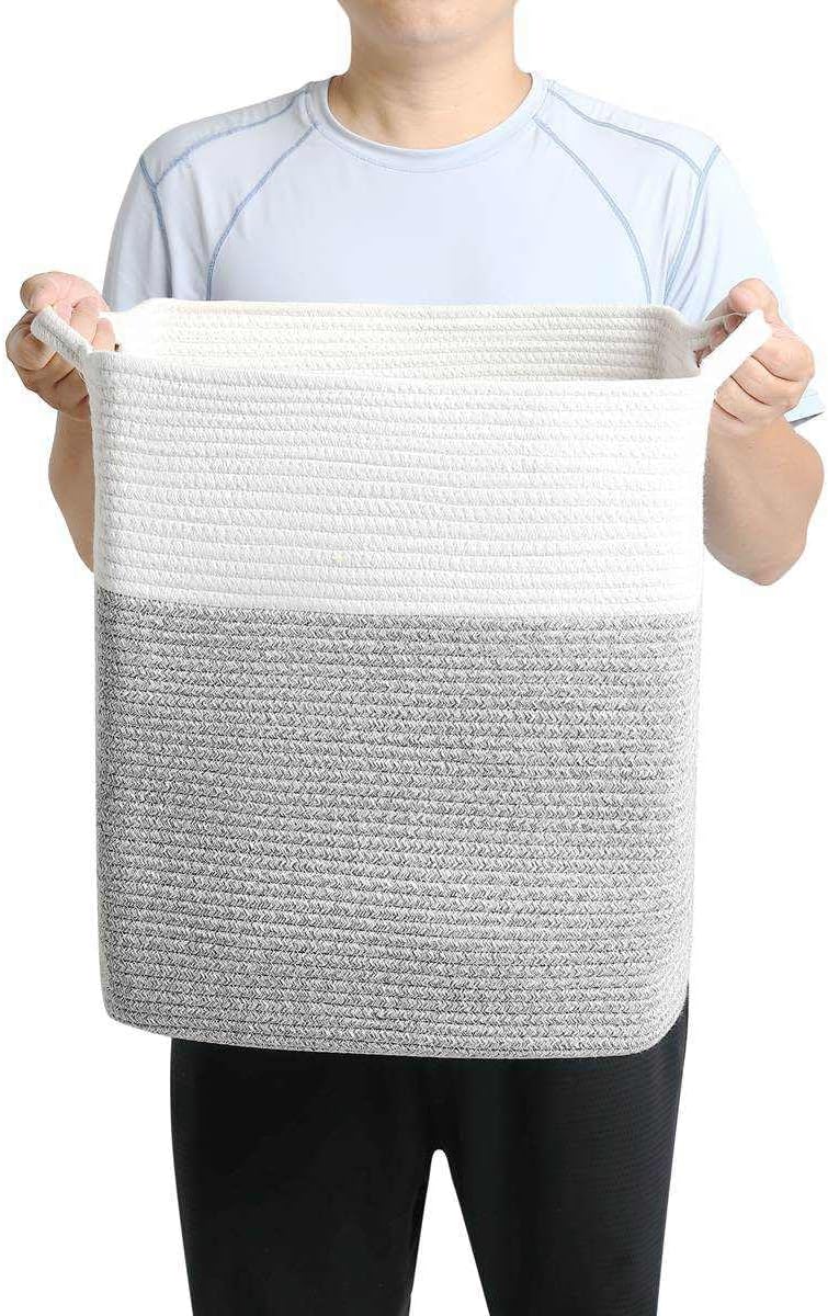 Tall Laundry Basket With Handles,Woven Cotton Rope Big Laundry Hamper Sorters,Versatile Storage for Dirty Clothes,Baby Toys,and Blankets in Bathroom, Nursery,and Living Room (Silver Gray, 50L)