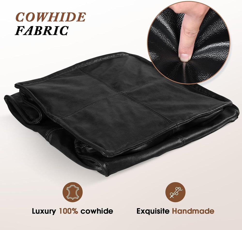 Leather Ottoman,Handmade Stuffed Square Ottoman,Genuine Leather Pouf, Foot Re...