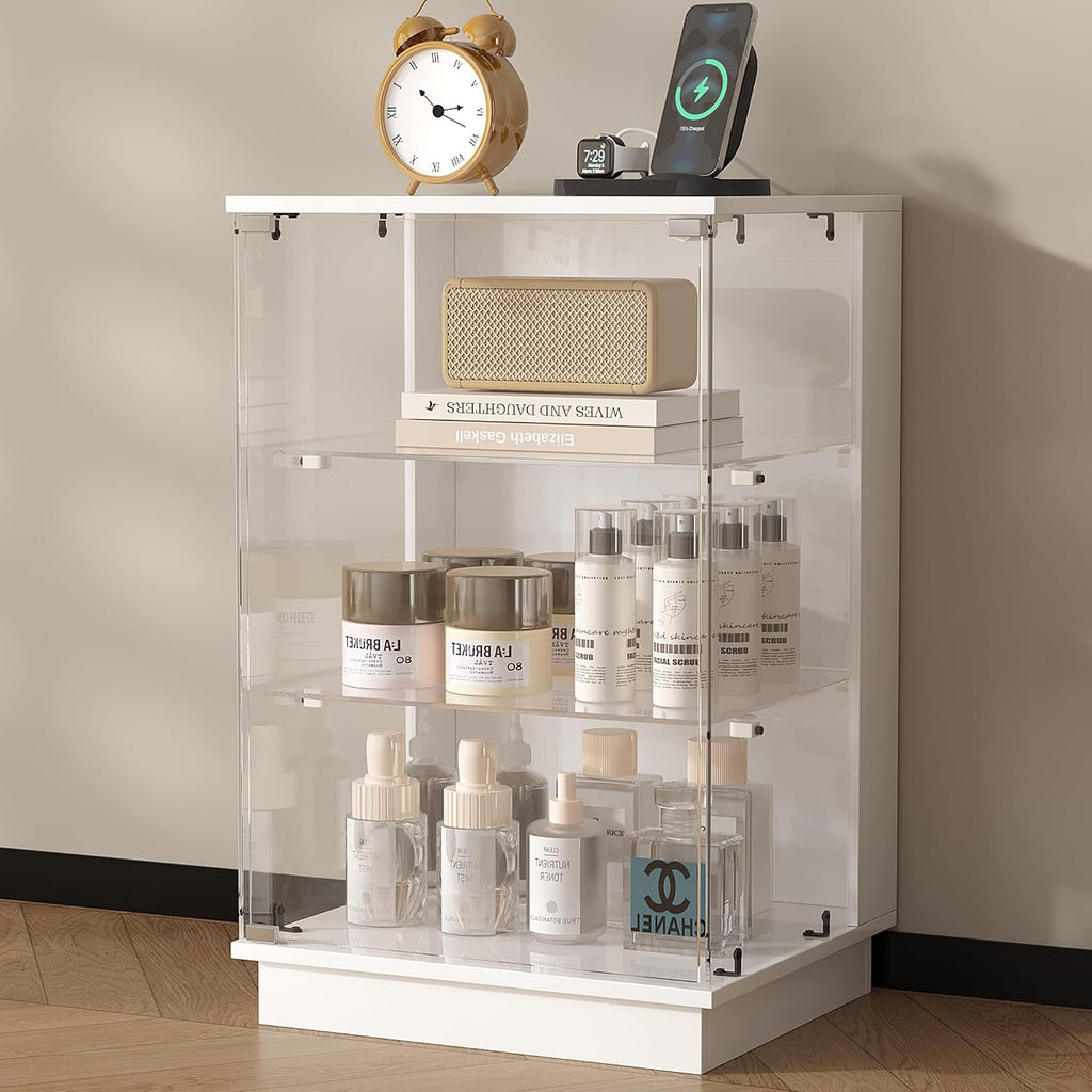 HNEBC LED Nightstand with USB-C Charging Station&Lights for Bedroom-White | Curio china Cabinet, Motion Sensor Smart Glass RGB Side Table with App Control, Charging Station Tempered Glass Collectiblem