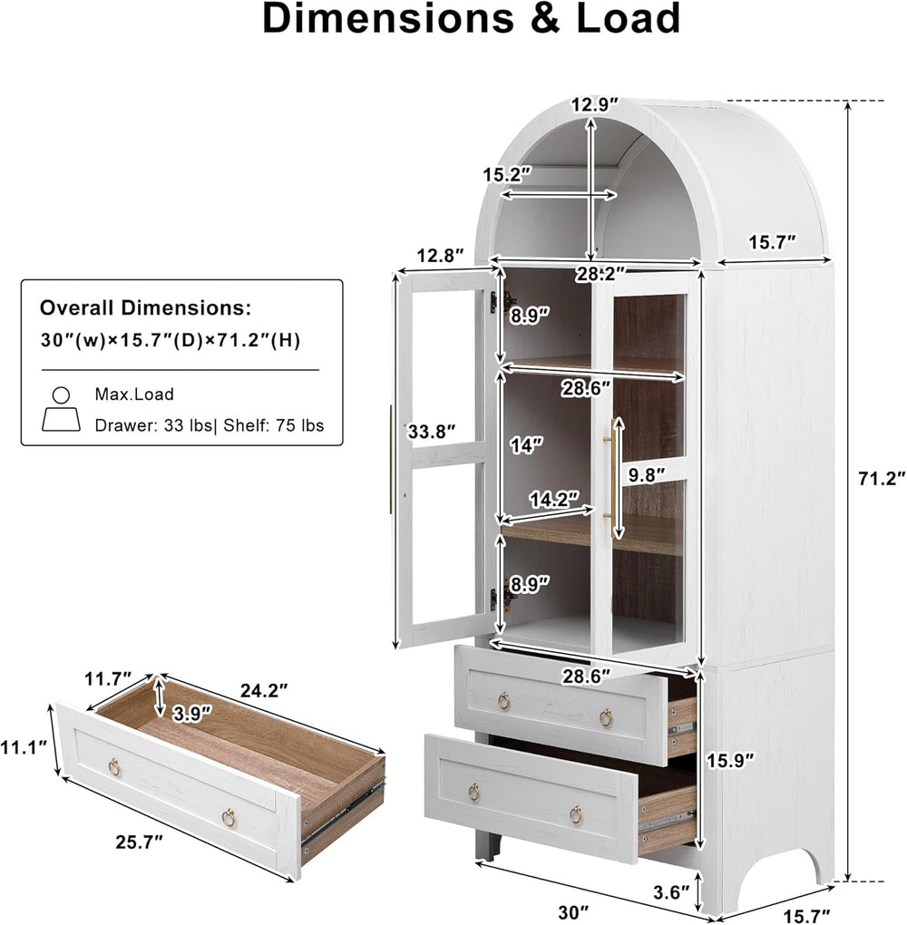 71" Tall Arched Kitchen Pantry Cabinet,Wood Storage Cabinets Food Pantry...