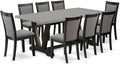 East West Furniture V697MZ650-9 9 Piece Kitchen Table Set Includes a Rectangle Dining Table with V-Legs and 8 Dark Gotham Grey Linen Fabric Parson Dining Chairs, 40x72 Inch, Multi-Color