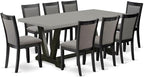East West Furniture V697MZ650-9 9 Piece Kitchen Table Set Includes a Rectangle Dining Table with V-Legs and 8 Dark Gotham Grey Linen Fabric Parson Dining Chairs, 40x72 Inch, Multi-Color