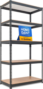 HOMEDANT 5-Tier Laminated Boltless Heavy Duty Metal Shelving Unit Adjustable Garage Storage Utility Rack Shelves Organization Multipurpose Shelf Warehouse Industrial (1, (M) 35.9" W, Black)
