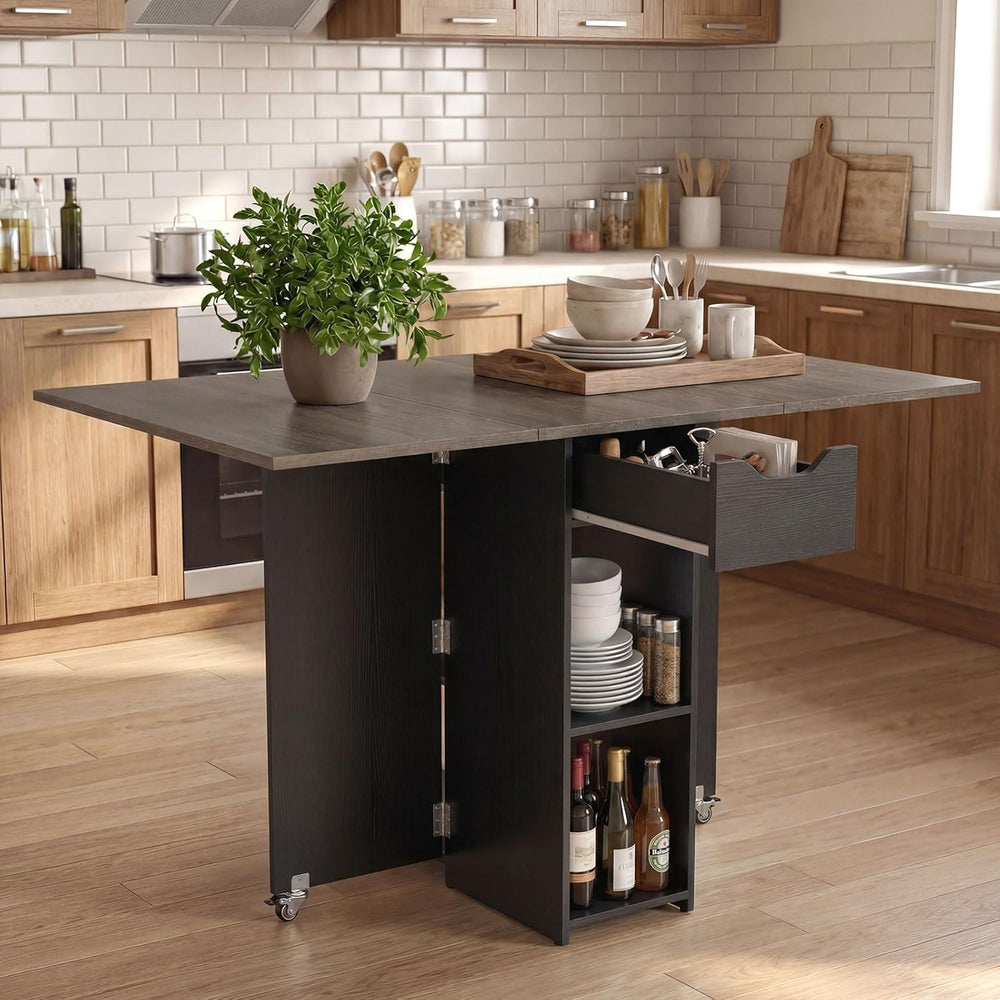 GOFLAME Drop Leaf Dining Table for 2-4, Folding Kitchen Table with Open Shelv...