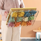 Toys Storage Organizer Bins for Lego, Stackable Toys Organizer, Lego Building Block Storage, Toy Storage Box with 24 Palace Grids, Plastic Stackable Organizer Bins (Yellow 1layer)