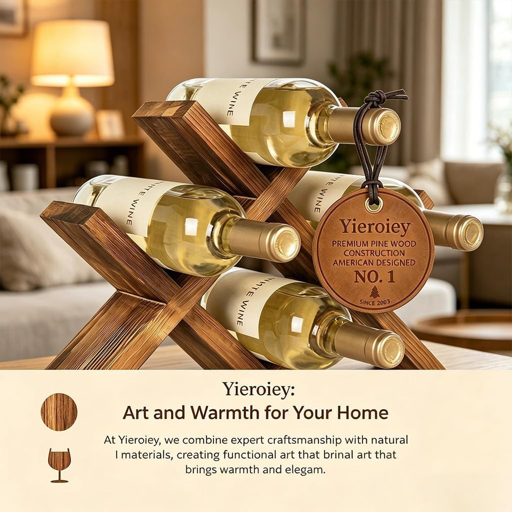 Premium Pinewood Wine Rack, Elegant 4-Bottle Countertop Wine Holder with Cros...