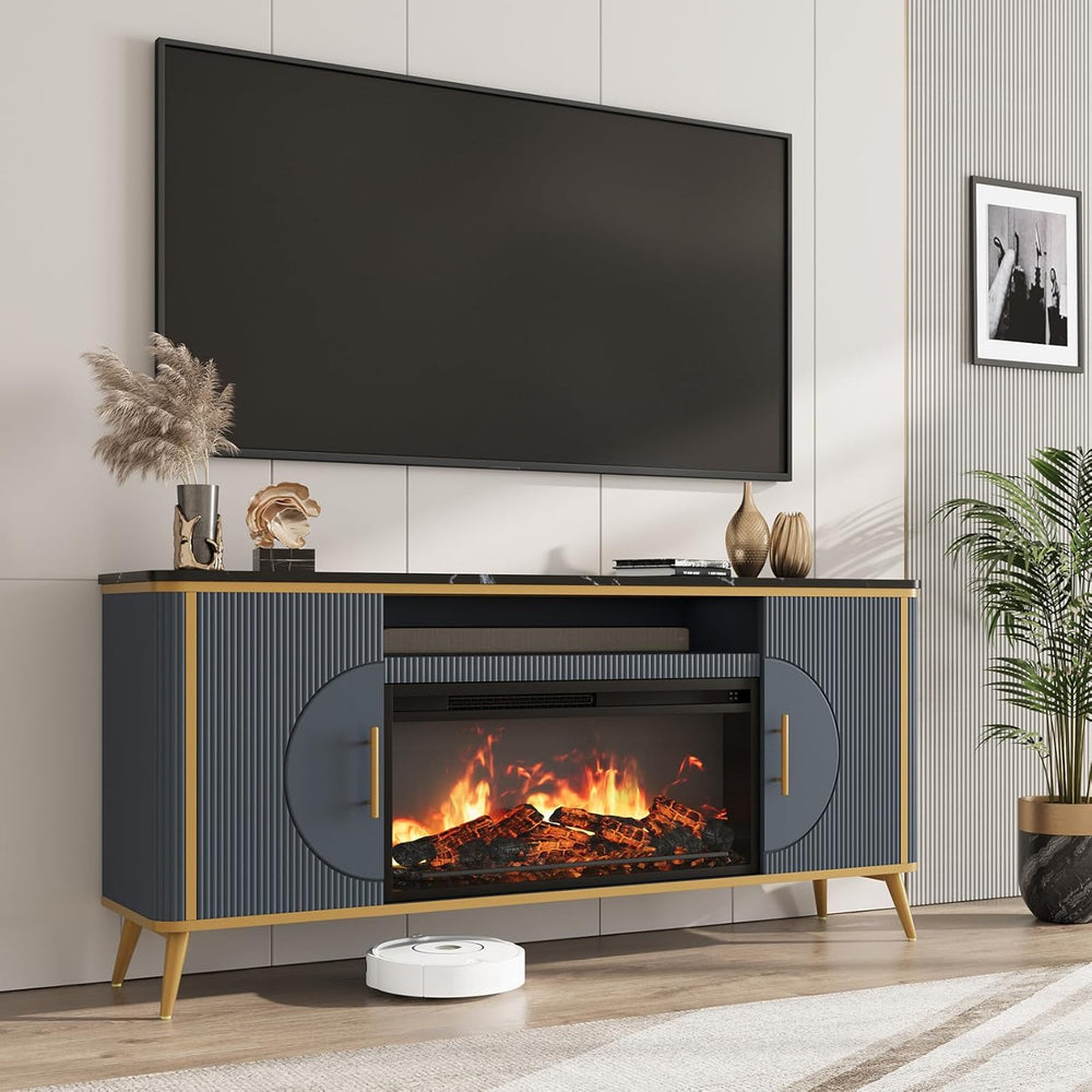 Fluted Fireplace TV Stand Up to 80" TVs, Modern Entertainment Center wit...