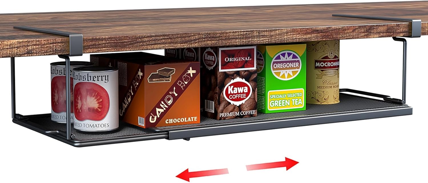 Expandable Under Cabinet Shelf, Extendable Under Shelf Storage with 0.94 Inches Thick Clips for Pantry Cabinet, Laundry Room, Shoe Rack. (Black, 1 Pack, Interior: 3.66" H x 8.26" D)