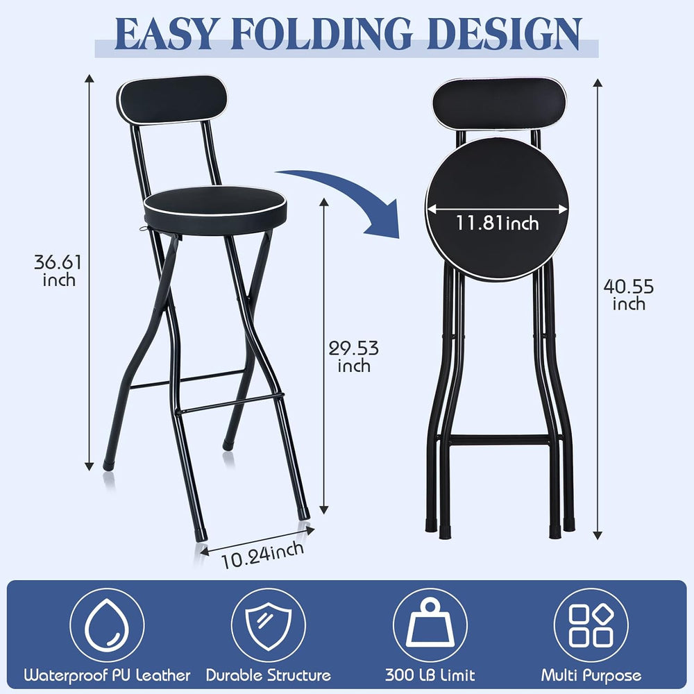 Thyle 1 Pcs 29.5 Inch Folding Bar Stool with Backrest Tall Foldable Stool Cha...