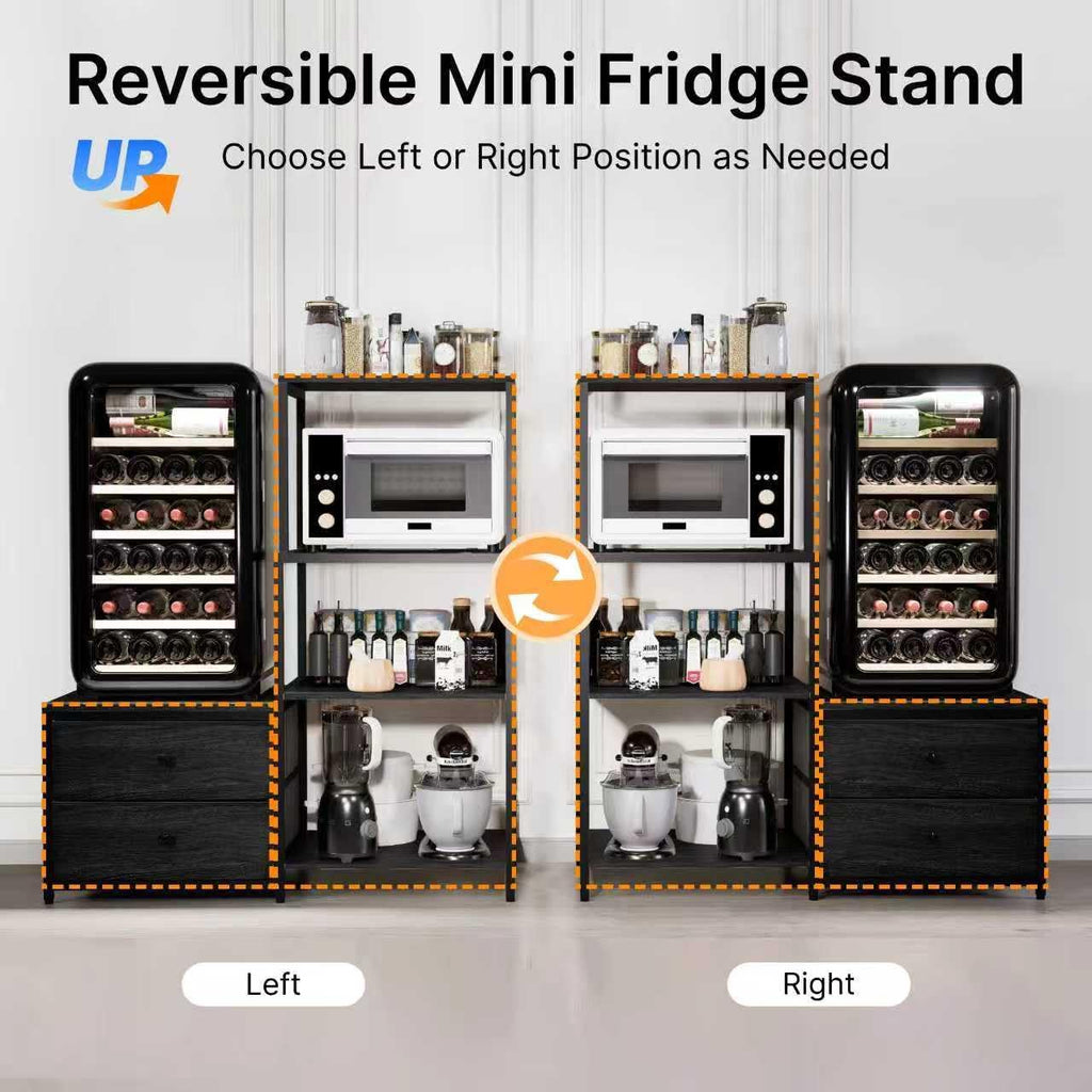 Mini Fridge Stand with Storage, Microwave and mini Fridge Stand with Power Outlet, Coffee Bar,Kitchen Baker,for Dorm,Office(Black)