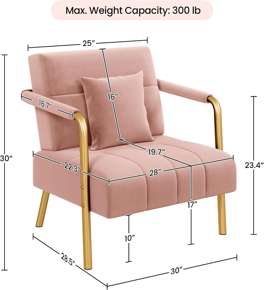 Yaheetech 30" Accent Chair Velvet Armchair with Golden Frame, Pink | Vel...