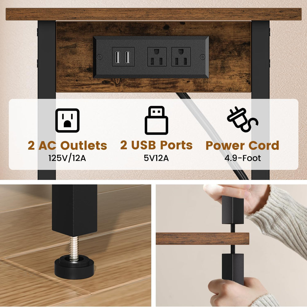 Asgolion Tall End Table with Charging Station, Skinny Nightstand with USB Por...