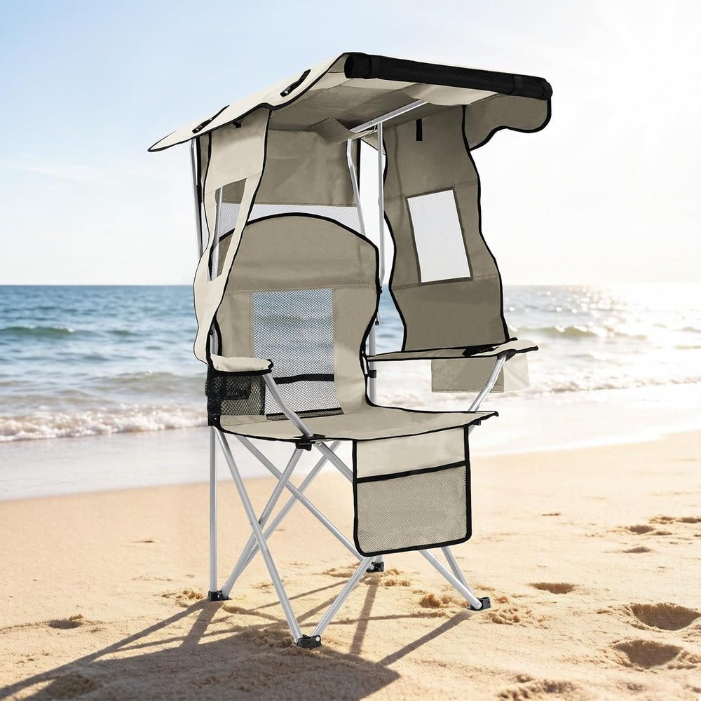 Camping Chairs with Canopy, Portable Quad Lawn Chair for Adults, Folding Recl...