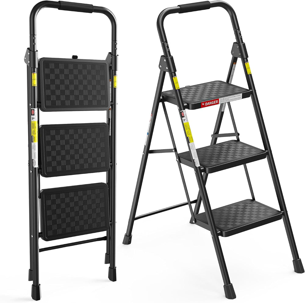 HBTower 3 Step Ladder, Heavy Duty Step Stools for Adults