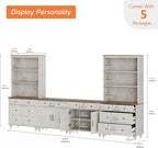 WAMPAT Entertainment Center with Bookshelves for TVs up to 75", Farmhouse Wall Unit TV Stand with Doors & Drawer, Media Console Table for Living Room, Bedroom & Home Theater, Rustic White