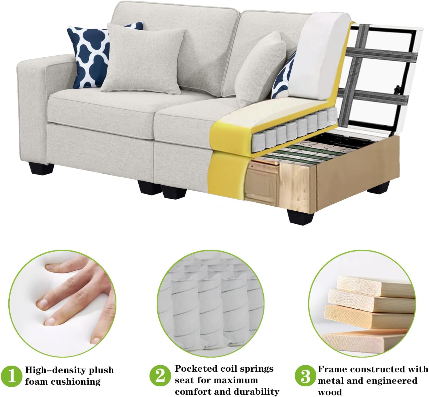 Legend Vansen Oversized Modular Sectional Sofa,U/L‑Shaped Reversible Couch with Ottoman,Deep Seat Plush Polyester Sofa for Living Room,6‑Seater,Cream