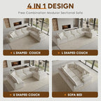 130" Oversized Boneless Cloud Couch, Modular Sectional Couches for Living Room, U Shaped with Deep Seats, No Assembly Required, 6 Seater Washable Fabric Sleeper Sofa, White