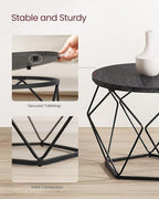 VASAGLE Small Coffee Table Set of 2, Round Coffee Table with Steel Frame, Side End Table for Living Room, Bedroom, Office, Charcoal Gray and Ink Black