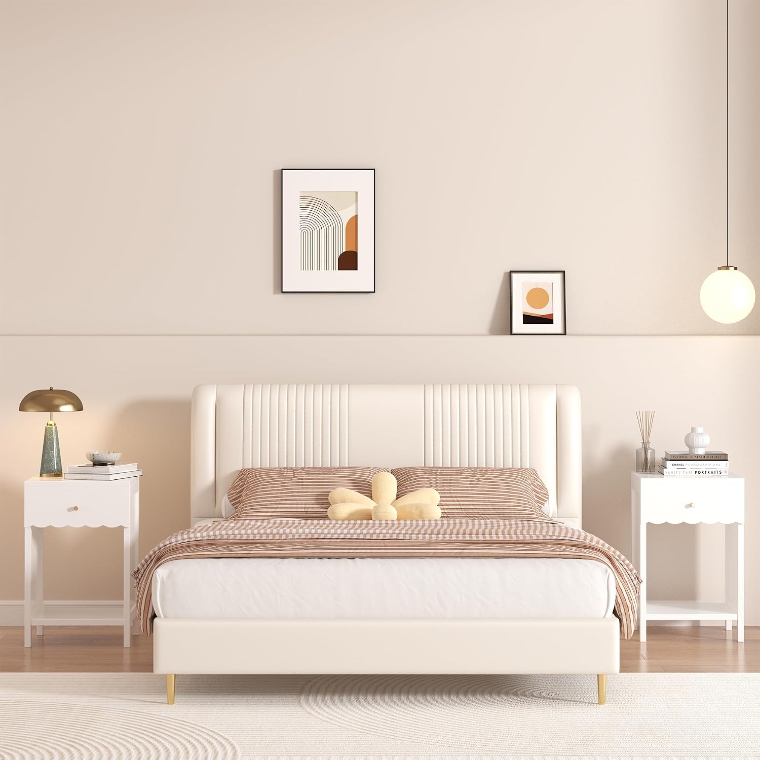 Night Stand Nightstand with Drawer and Open Shelf, Cute Scalloped Edge Bedside Table for Girls Bedroom, Modern Wood End Table, Coquette Preppy Room Decor Bedroom